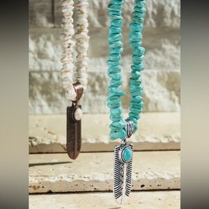 Semi Stone Feather Pendant Necklace